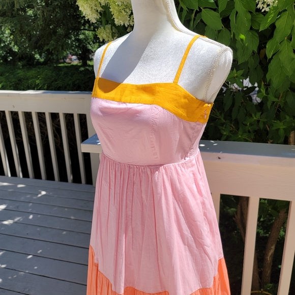 🆕️ J Crew Colorblock Tiered Maxi Dress Orange - Picture 7 of 8